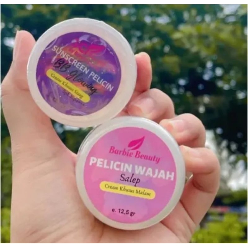 ORIGINAL SEPAKET SIANG MALAM salep pelicin, bb glow sunscreen, Barbie glow pelicin