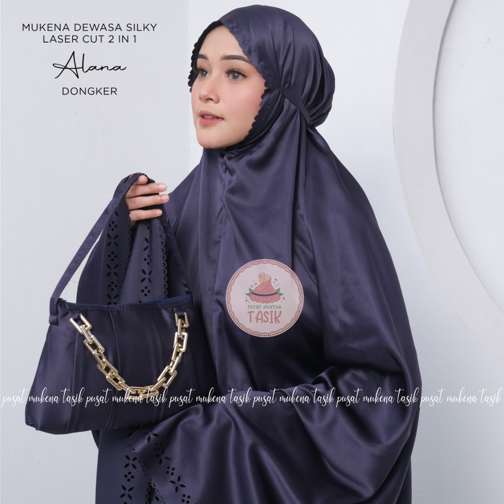 PUSAT MUKENA TASIK - MUKENA POLOS DEWASA SILKY LASER CUT 2 IN 1 ALANA