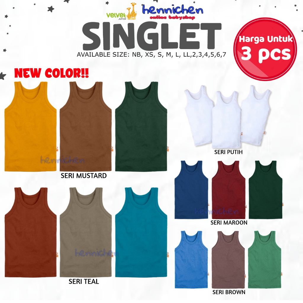 3 PCS velvet Junior Kaos Dalam Bayi singlet kutung BAJU ANAK / BAJU BAYI NB/XS/S/M/L/LB/2/3/4/5