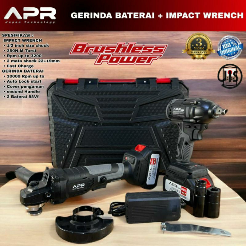 Paket Combo Impact Wrench APR JAPAN + GERINDA CORDLESS