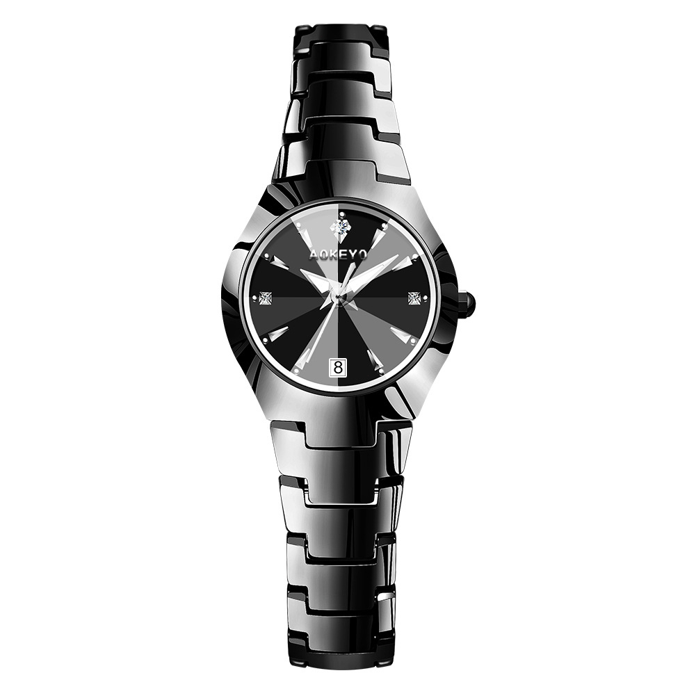 AOKEYO W101 Jam Tangan Wanita Original Berlian Anti Air Analog Bisnis Kuarsa Jam Tangan Cewek（Gratis Gelang + Kotak）-Hitam