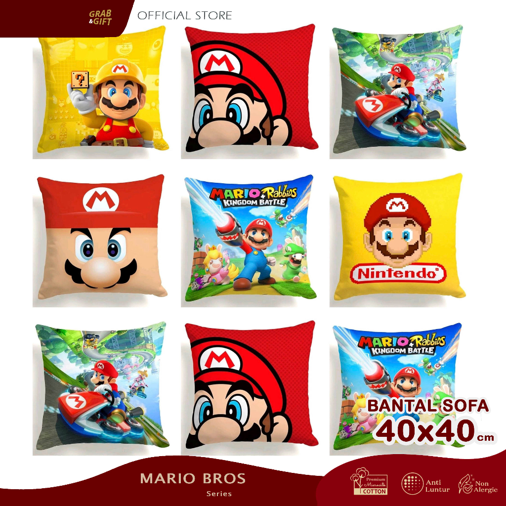 Bantal Sofa Print Motif Karakter Super Mario Bross Luigi 40x40 cm Murah