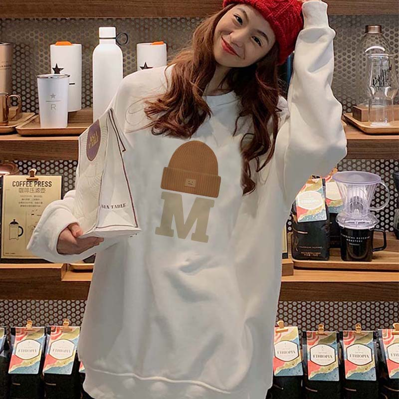 Kaos Stasan Wanita Oversize Sweater American Vintage Cartoon Graphic Letter Priting Top Kekinian Casual Sweater