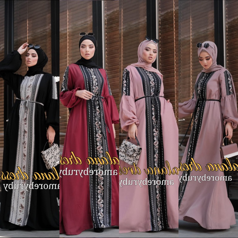 ALANA DRESS AMORE BY RUBY GAMIS MOTIF BUNGA TALI PINGGANG TANGAN POFF BUSUI FRIENDLY KONDANGAN
