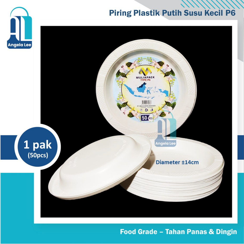 P6 Piring Makan Plastik Putih Susu Kecil isi 50pcs