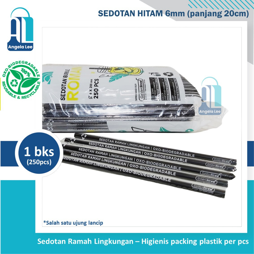 Sedotan Bubble Plastik Hitam Lancip Ramah Lingkungan GoGreen Higienes 6mm 12mm