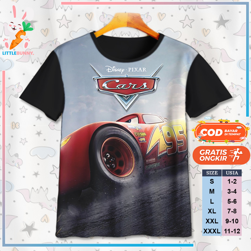 BAJU KAOS ANAK KARTUN 3D DISNEY CARS MCQUEEN V11 / KAOS ANAK 3D CARS MCQUEEN - LITTLE BUNNY