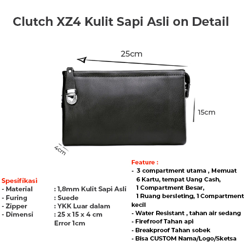 Clutch Bag Kulit Sapi Asli 1,8mm XZ4 Costum Nama Logo