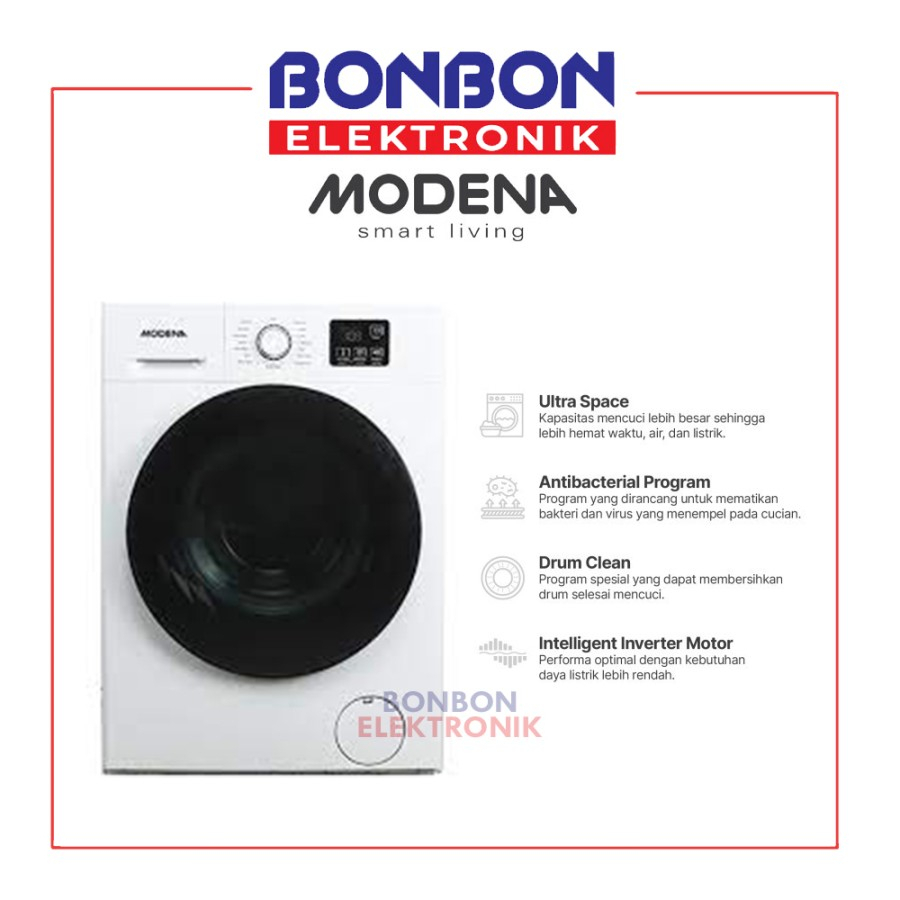 Modena Mesin Cuci Front Loading 10.5 kg WF 1030 VDWH / WF1030VDWH