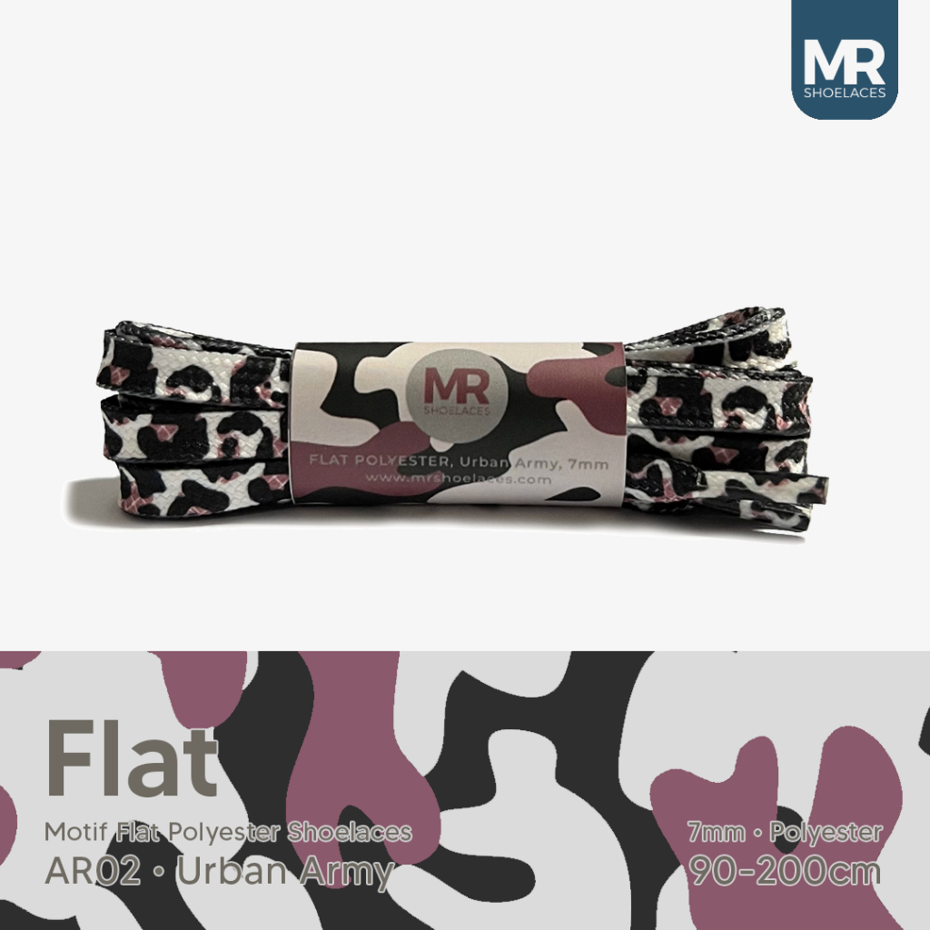 MR Shoelaces AR02 Urban Army Tali Sepatu Motif Flat 6-7mm 90cm 100cm 120cm 150cm 180cm 200cm Gepeng Pipih