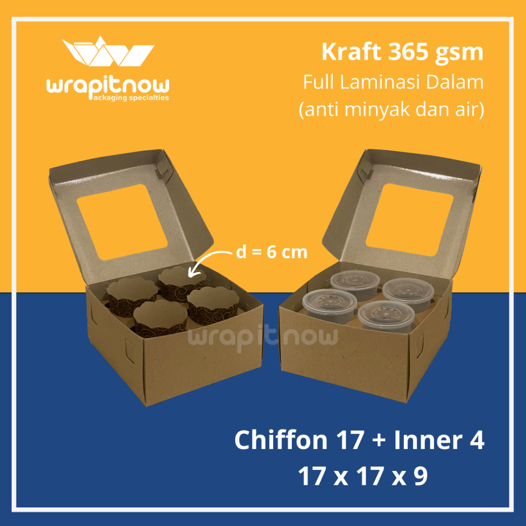

Dus Kraft 17x17x9 Lubang 4 // dus box cupcake 4 kotak muffin 4 pudding 4 chiffon mini pie buah