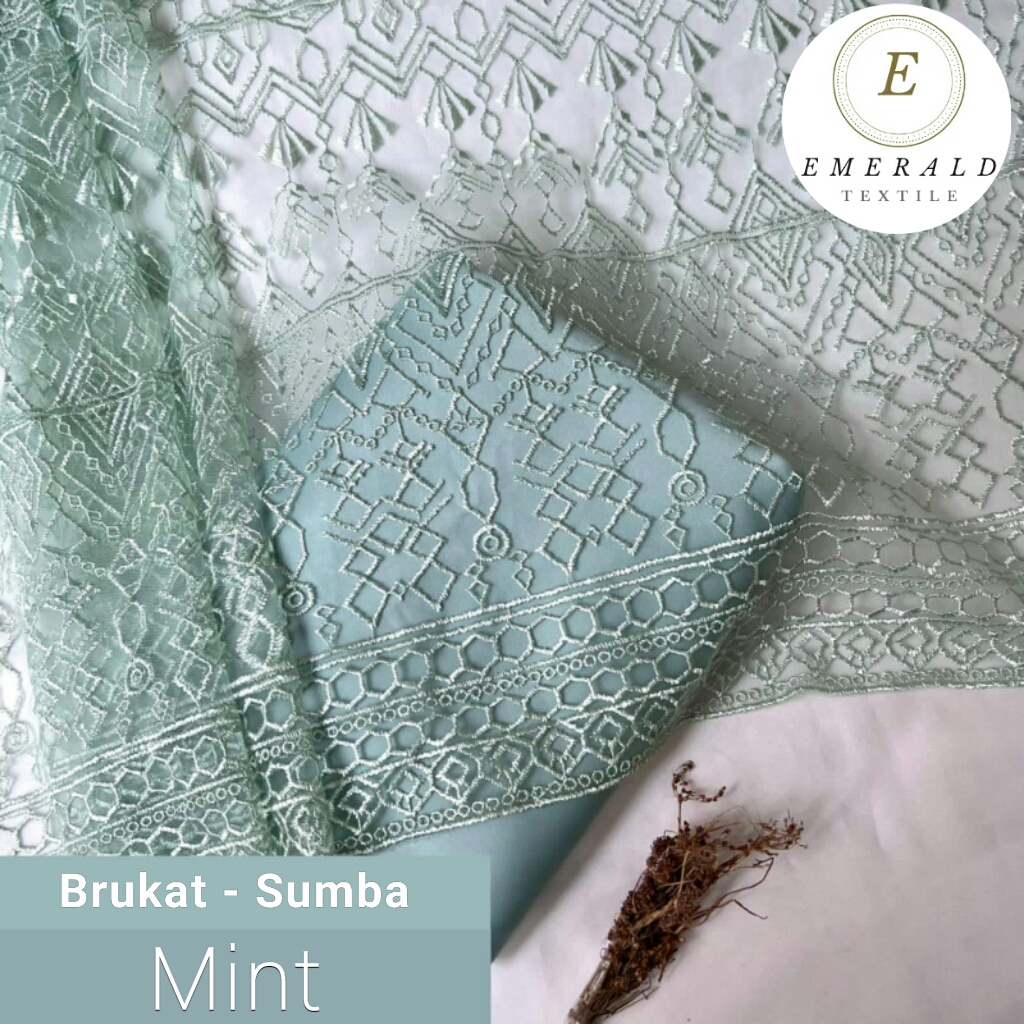 SETENGAH METER Kain Brukat Tile Pranci Premium Bahan Kebaya Motif Sumba - Mint ( HARGA PER 50cm KAIN )