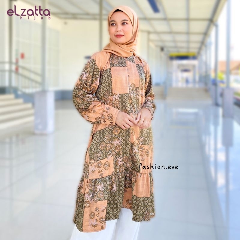 BAJU ATASAN WANITA TERBARU TUNIK WANITA MOTIF MAILERA DEANA ELZATTA BAHAN SATIN