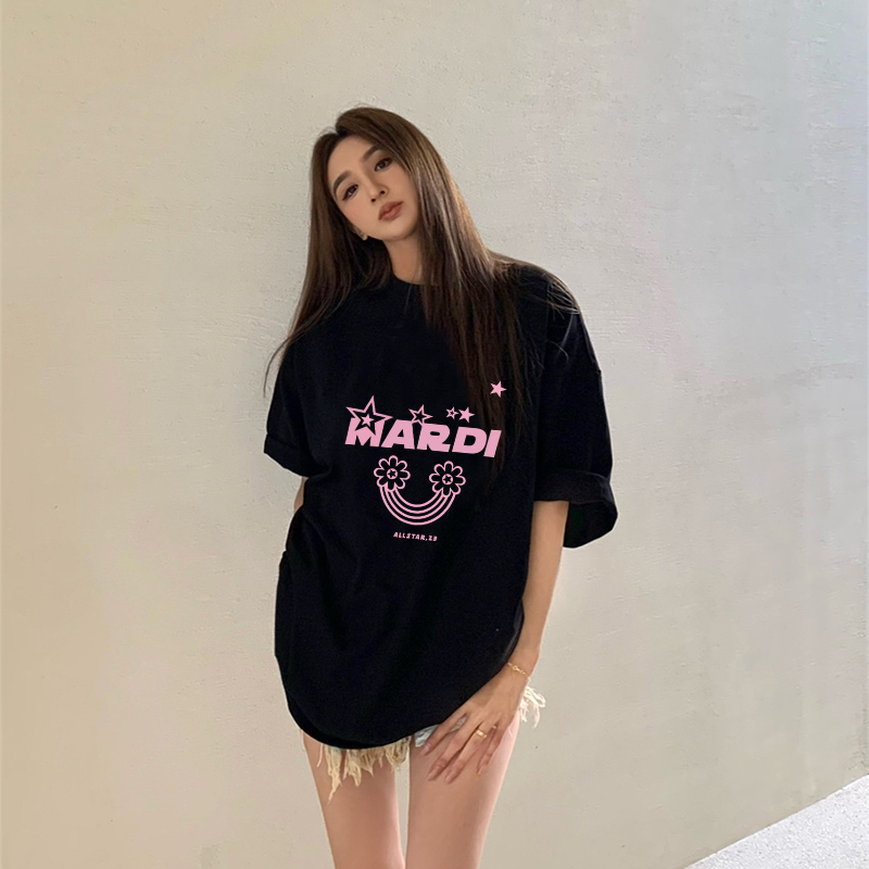 baju kaos oversize/lengan pendek kaos wanita korean style letter graffiti motif printed t-shirt import kaos basic