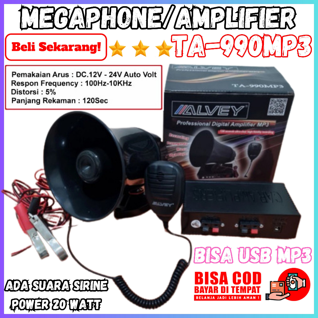 Megaphone Toa Pengeras Suara + Perekam Dilengkapi Amplifier Berkualitas ALVEY TA-990MP3 | Di Lengkap
