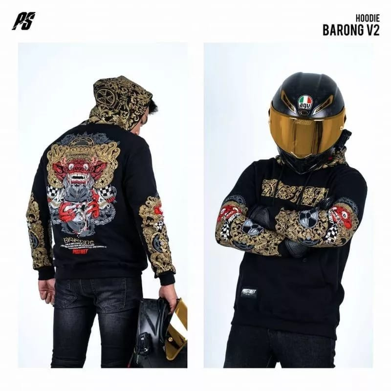 Jaket Sweater Hoodie Motor Prostreet Barong Cultur Terbaru Dan Terlaris 2023 - HOODIE MOTOR PROSTREET BARONG-HITAM PREMIUM KUALITAS DISTRO