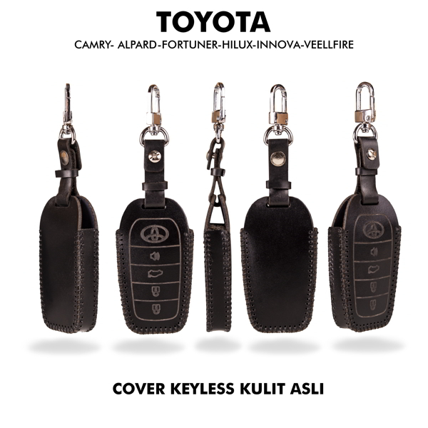 Jayuwan Cover Keyless Leather Untuk Type Mobil Toyota ALPHARD/CAMRY/HILUXS/VELVIRE  4 Tombol Free Ukir Logo Dan Nama