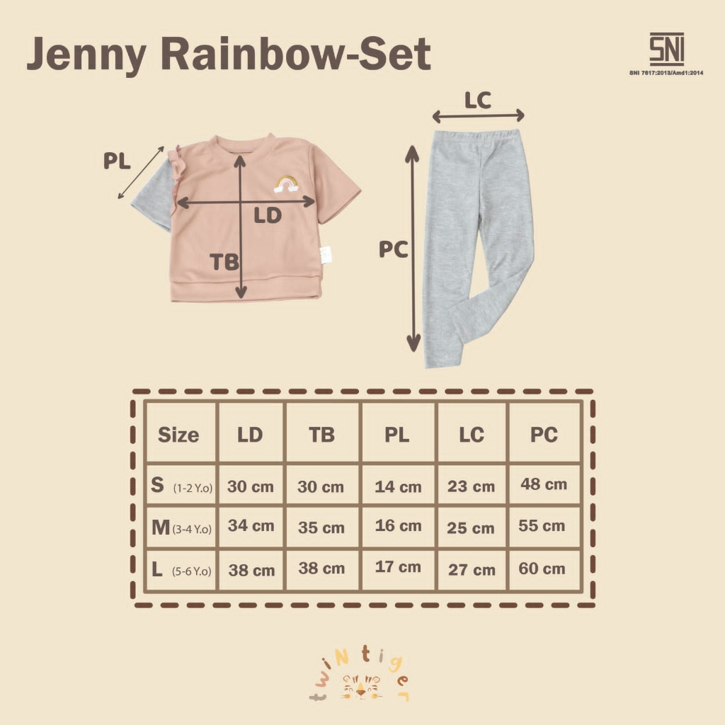 Twin Tiger Jenny Rainbow Set 1-6 Tahun Setelan Ruffle Pendek Panjang Tricolor Anak Perempuan CBKS