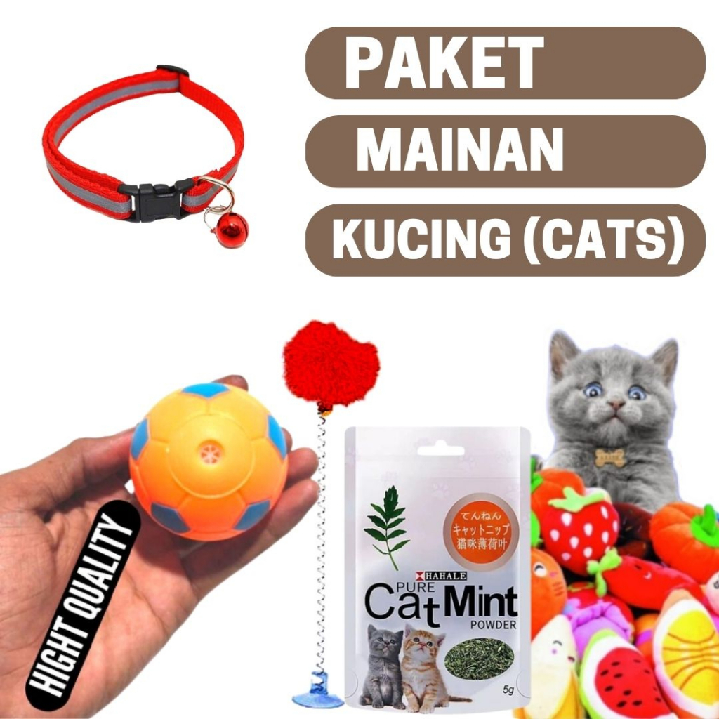 PAKET MAINAN KUCING MURAH - MAINAN KUCING KITTEN CATNIP IKAN + TONGKAT BULU LONCENG + TONGKAT TIKUS BULU + BOLA GIGI FEFARM