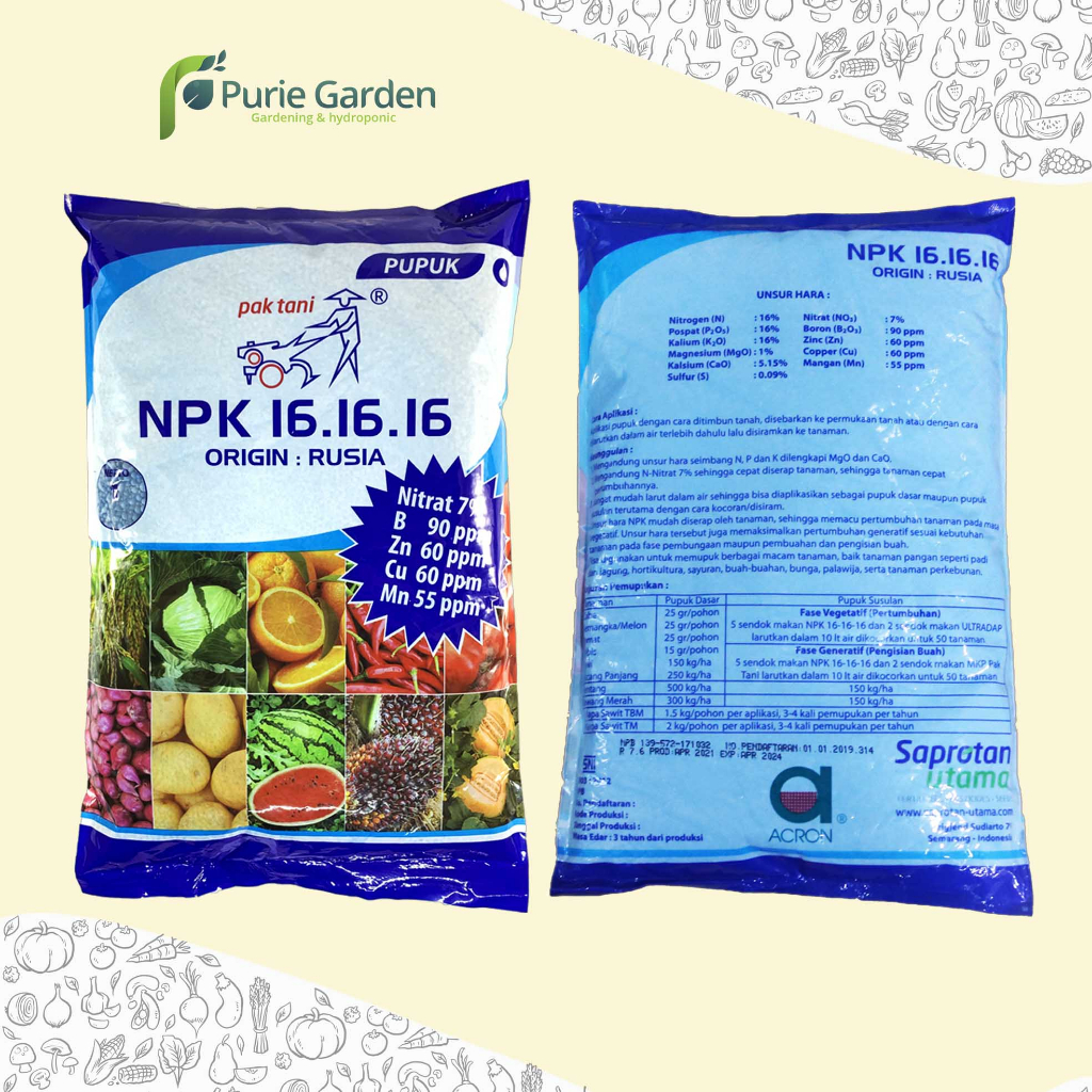 Pupuk NPK Sayuran &amp; Buah Pak Tani 16 16 16 Ori Rusia Kemasan Pabrik 1 Kg PG KDR