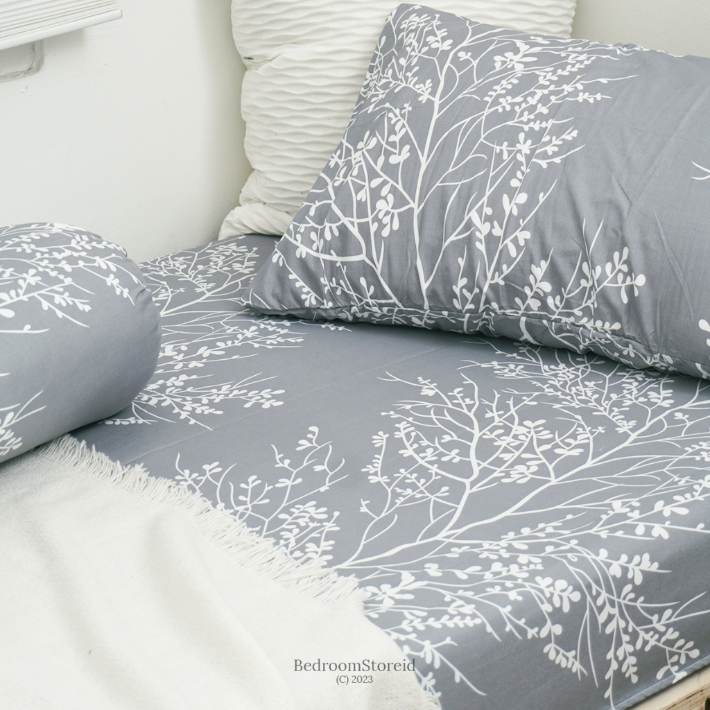 Sprei Aesthetic Motif Jeju Grey | Ala Korea Sudah Termasuk Sarung Bantal Guling