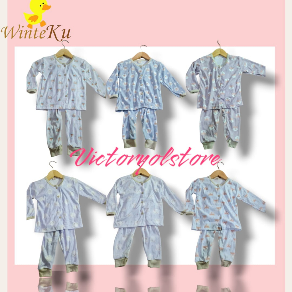 WINTEKU SETELAN /PIYAMA BABY DAN KIDS  BAJU KANCING PANJANG+CELANA PANJANG MOTIF