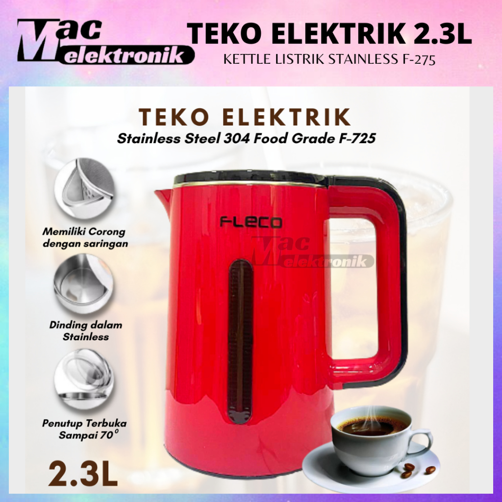 TEKO ELEKTRIK KAPASITAS 2.3 LITER I ELECTRIC KETTLE 2.3L PEMANAS AIR ATAU REBUS MAKANAN TYPE F-275