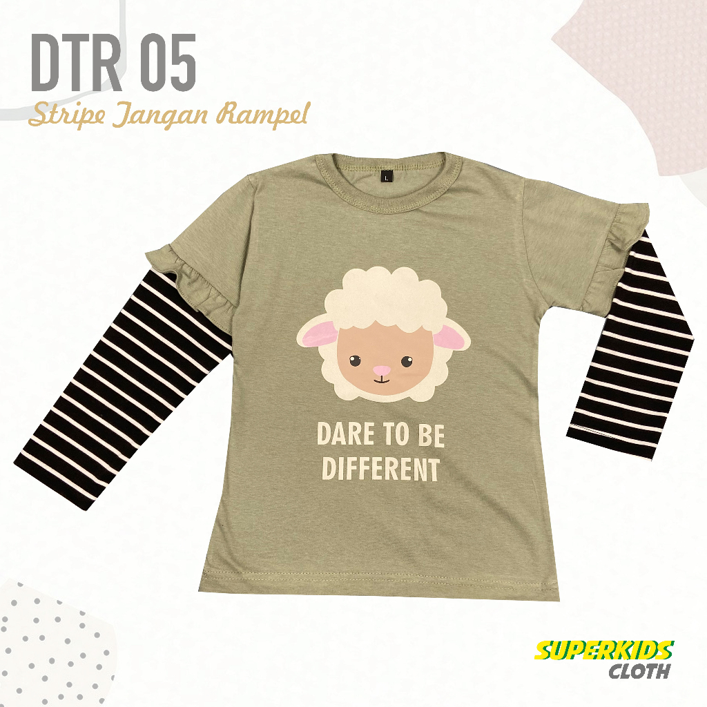 BAJU ANAK PEREMPUAN / KAOS ANAK PEREMPUAN / KAOS ANAK CEWEK STRIPE LENGAN PANJANG MOTIF DOMBA ECER GROSIR BRAND SUPERKSIDCLOTH 1 - 11 TAHUN