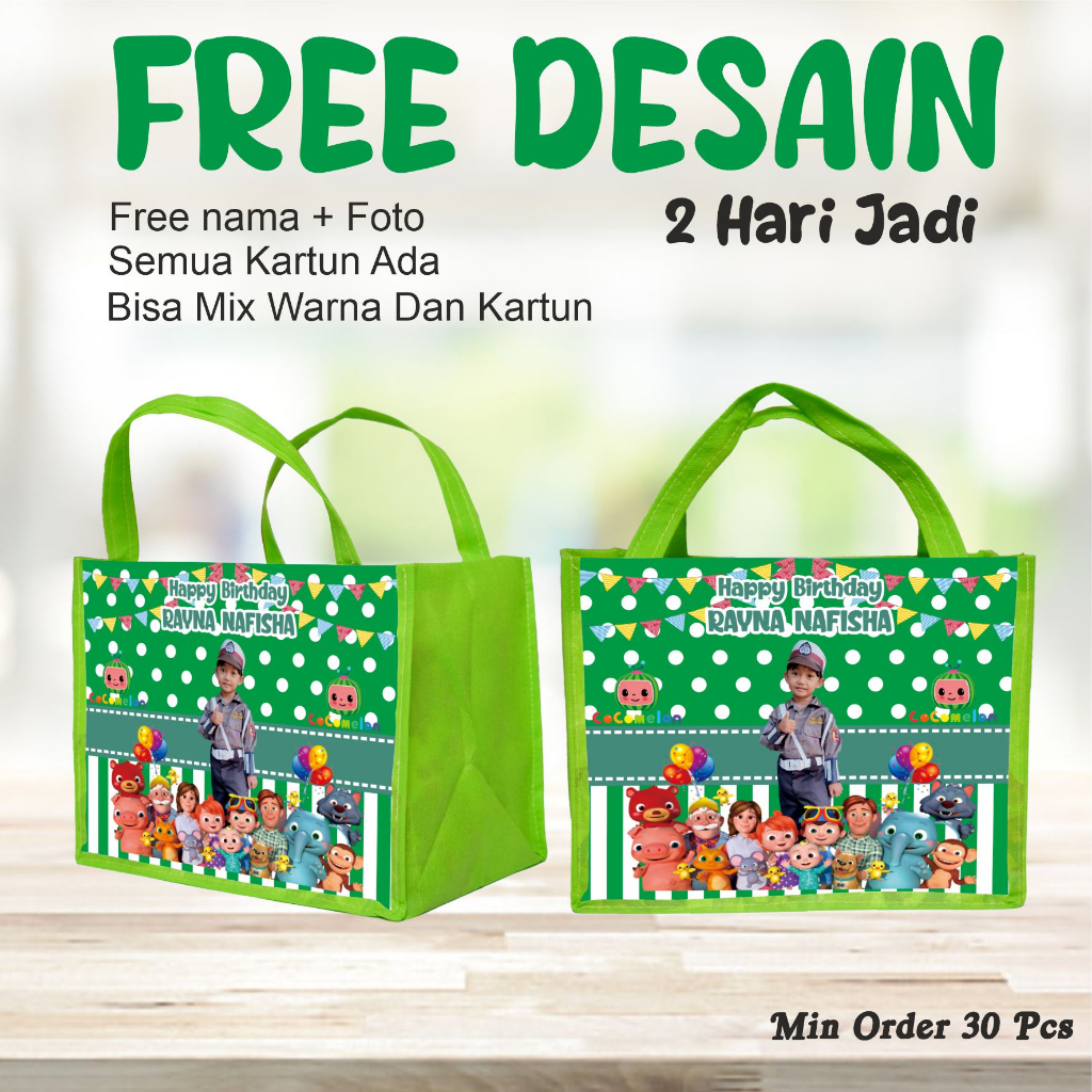 

PAKET 100 PCS MUAT BOX BENTO BERGAMBAR COCOMELON/FREE DESAIN FOTO DAN NAMA/2 HARI JADI/GOODIE BAG