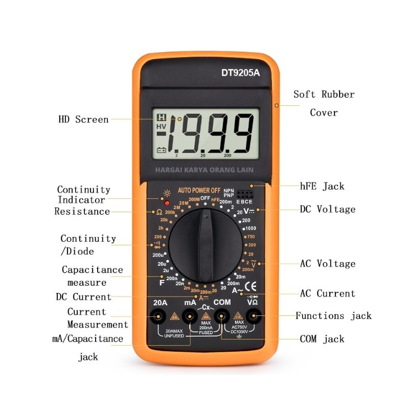 Paket Kumplit Profesional Multimeter Digital Auto Power Off Pocket Size Digital Mulltitester DT9205A