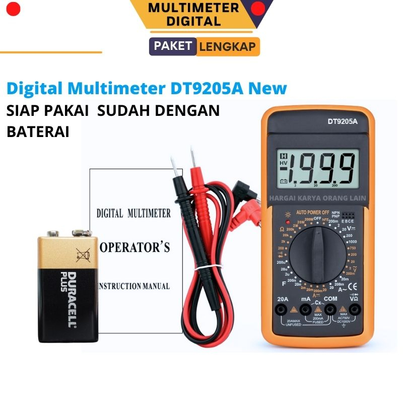 Paket Kumplit Profesional Multimeter Digital Auto Power Off Pocket Size Digital Mulltitester DT9205A