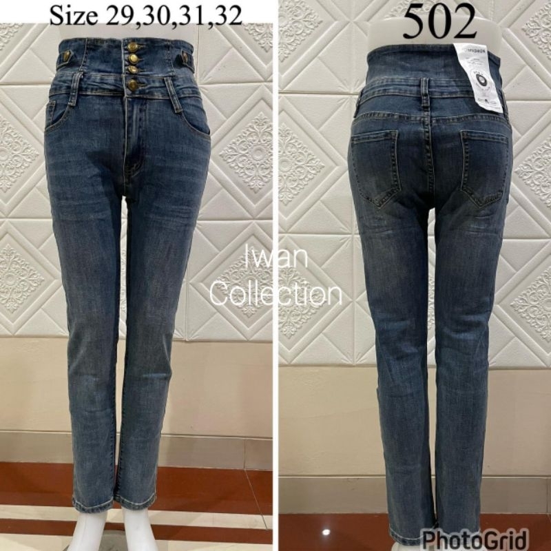 Celana Jeans Wanita Import Premium High Waist 502# size 29, 30, 31, 32