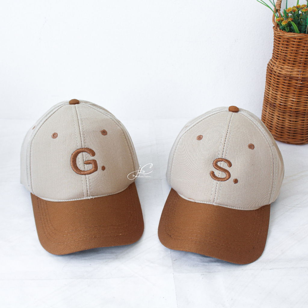 Jocoproduction - Topi REMAJA SAMPAI DEWASA Baseball Premium Bordir Alfabeth Cream Coklat