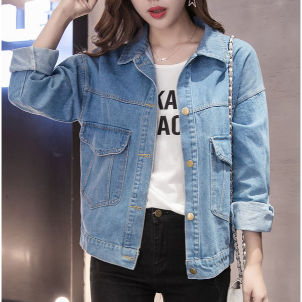 Jaket Denim Wanita Baru Trendi Korea Longgar All-Match Bf Populer Jaket Lengan Panjang Fashion