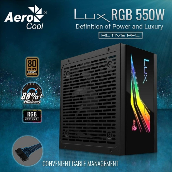 POWER SUPPLY AEROCOOL LUX 550W RGB , PSU 550W RGB 80+ BRONZE 550WATT RGB