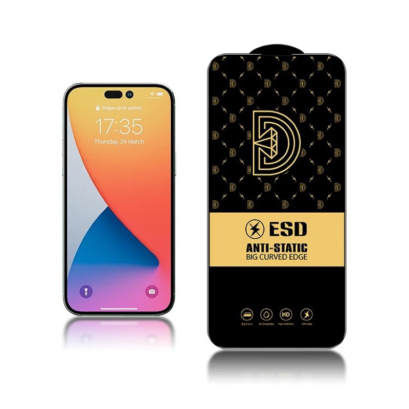 Golden Diamond ESD Tempered Glass Clear Anti-Static Explosion Proof Screen Protector iPhone 6g 7 8 X XS XR 11 12 Mini 13 Pro Max 14+ Plus