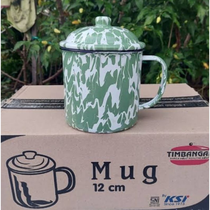 MUG ENAMEL TUTUP SENG DIAMETER 10 12 CM MOTIF LURIK