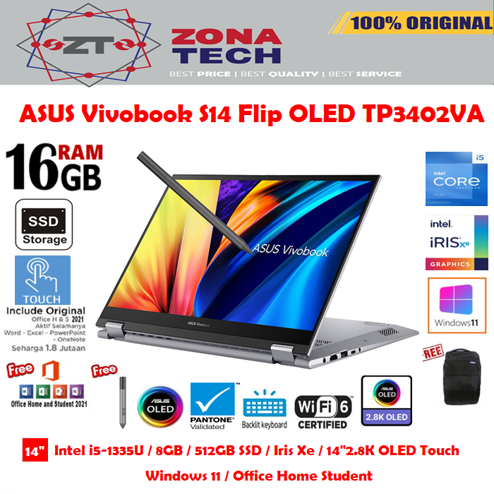 ASUS Vivobook S14 Flip OLED TP3402VA - i5-13500H - 8GB/16GB - 512GB SSD - 14&quot;2.8K OLED Touch - W11 - OHS