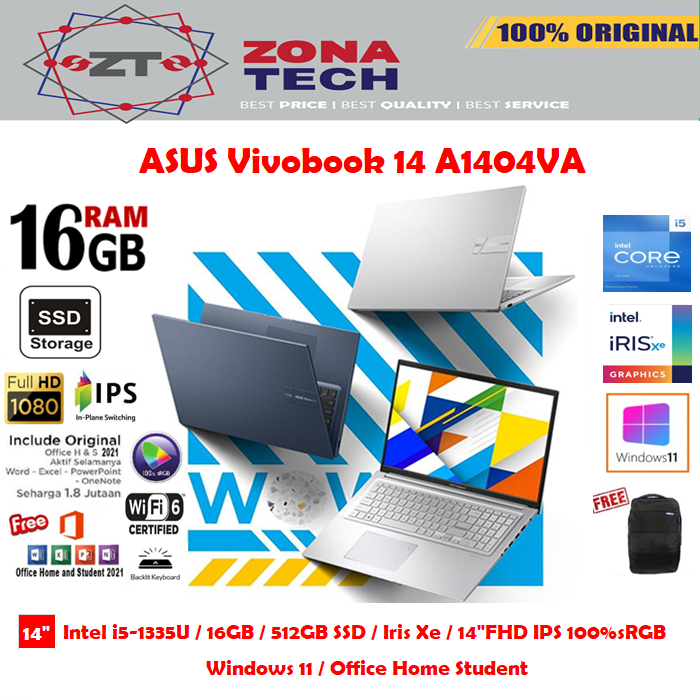 ASUS Vivobook 14 A1404VA i5-1335U 8GB/16GB SSD 512GB SSD 14&quot;FHD IPS 100%sRGB W11 OHS