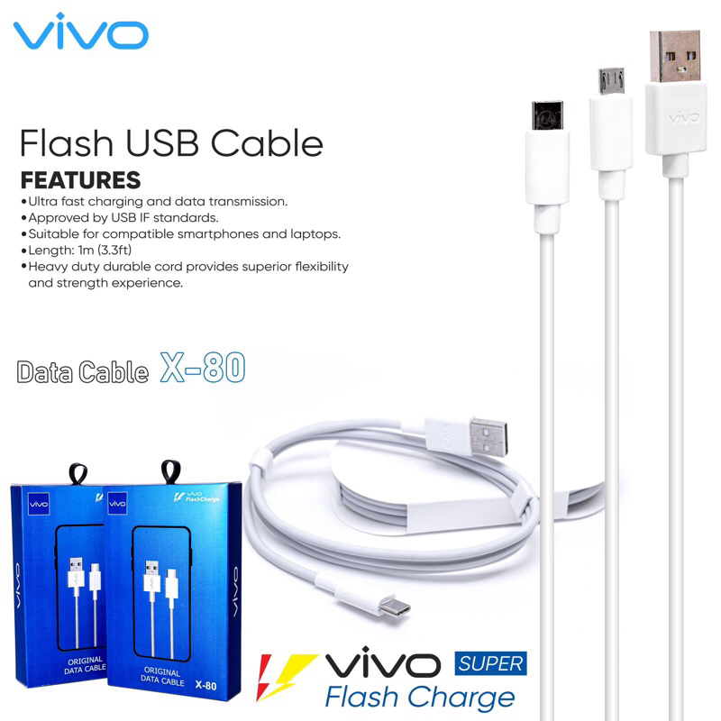 Kd Kabel data Vivo Original Flash Charging V11 V15 V9 X80 100%