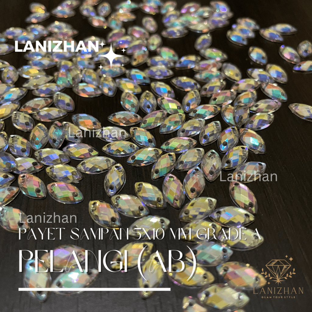 (100 pcs) Payet Diamond Kristal Sampan/Mata Akrilik 5x10 mm Grade A Putih AB. Putih