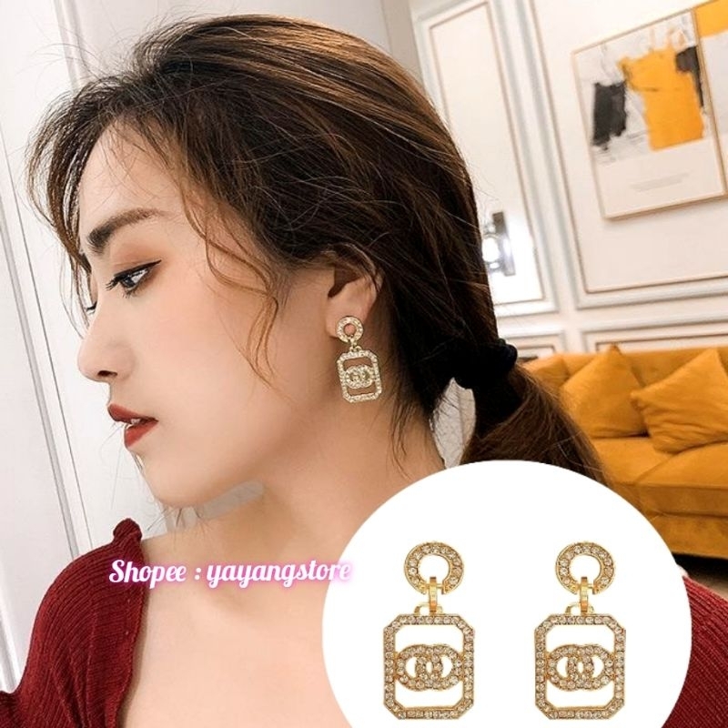 Anting Pesta Wanita Batu Permata Besar ChL / Anting Korea Wanita Cantik Mewah