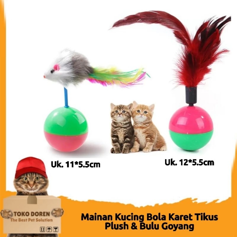 Mainan kucing bola karet tikus plush / bulu ayam goyang