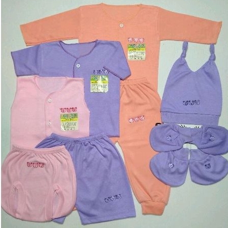 6 Pcs/3 Stel Baju Bayi Baru Lahir Setelan Newborn Lengan Panjang Pendek Kutung+Topi Sarung Tangan Kaki Lengkap