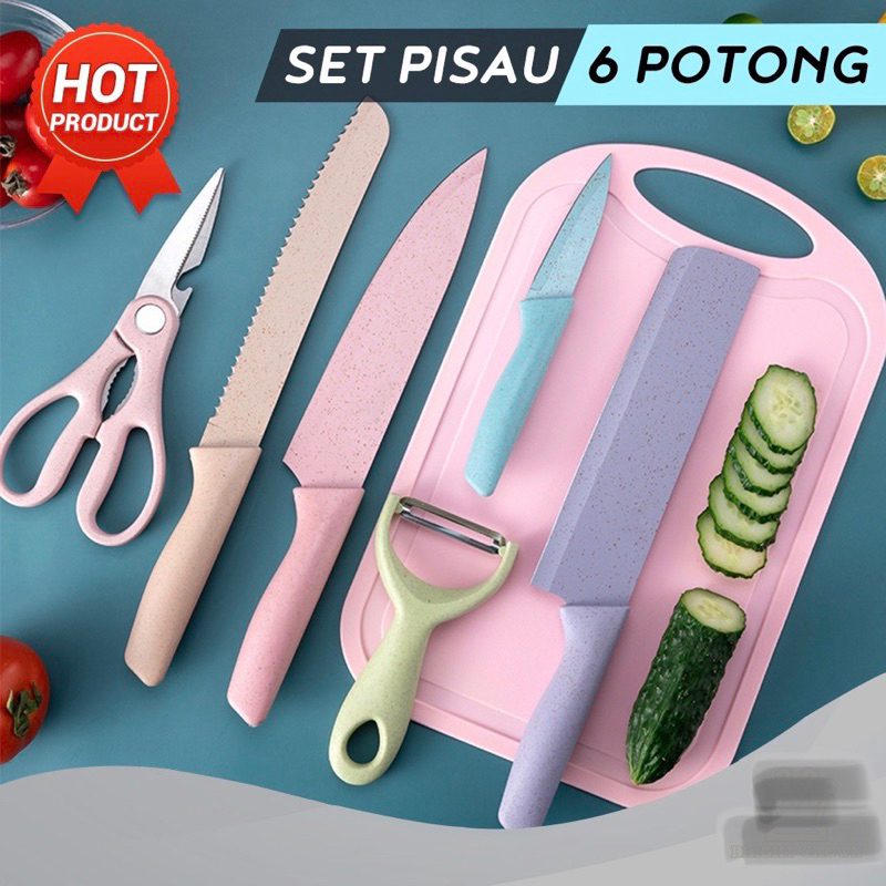 Pisau Dapur Set Stainless Knife Anti Lengket Isi 6 Pcs / Peralatan Masak Pisau