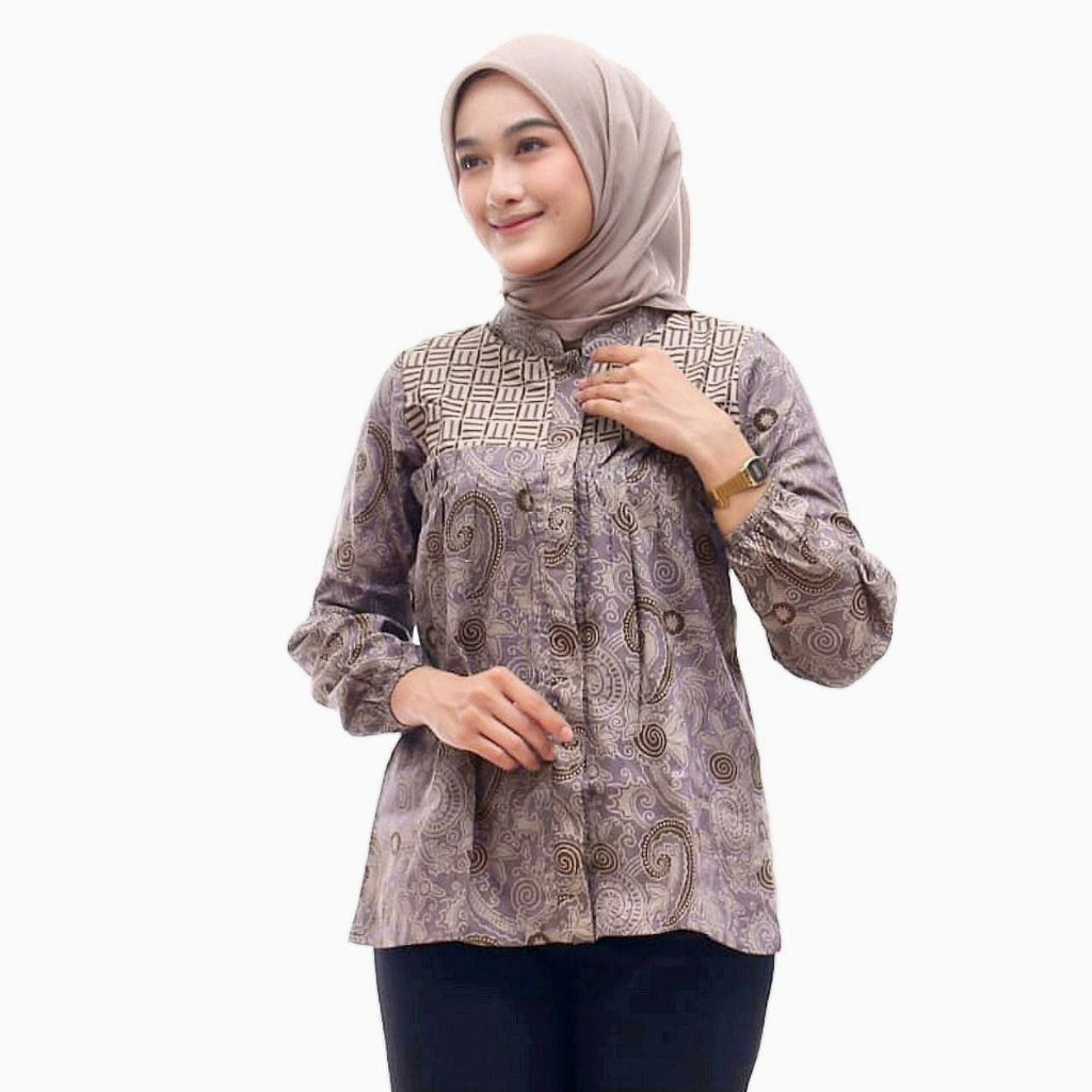 Baju Batik Wanita Modern Atasan Blouse Batik Kerja Kantor Wanita