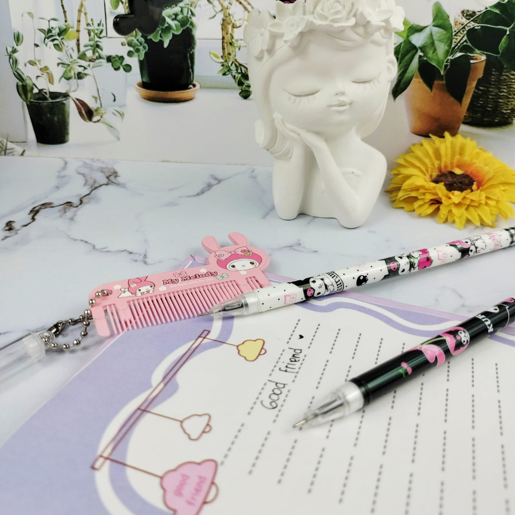 Pulpen Gantungan Sisir SANRIO Imut Lucu / Pen Sisir Sanrio Harga Murah tinta hitam ready 4 Warna Unik Cute / Bolpoin Karakter Kuromi Melody Bisa Grosir dan COD