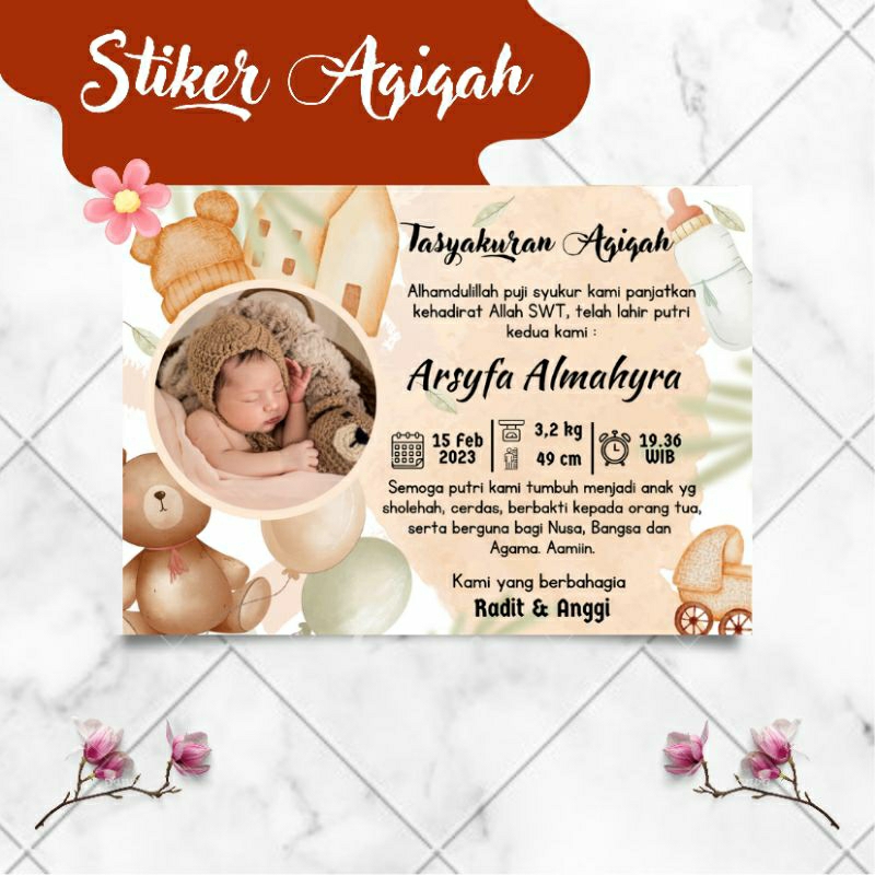 ( PART 1 ) Stiker Nasi Kotak Aqiqah Murah / Stiker Tasyakuran Lahiran / Stiker Tedak Siten / Free Desain