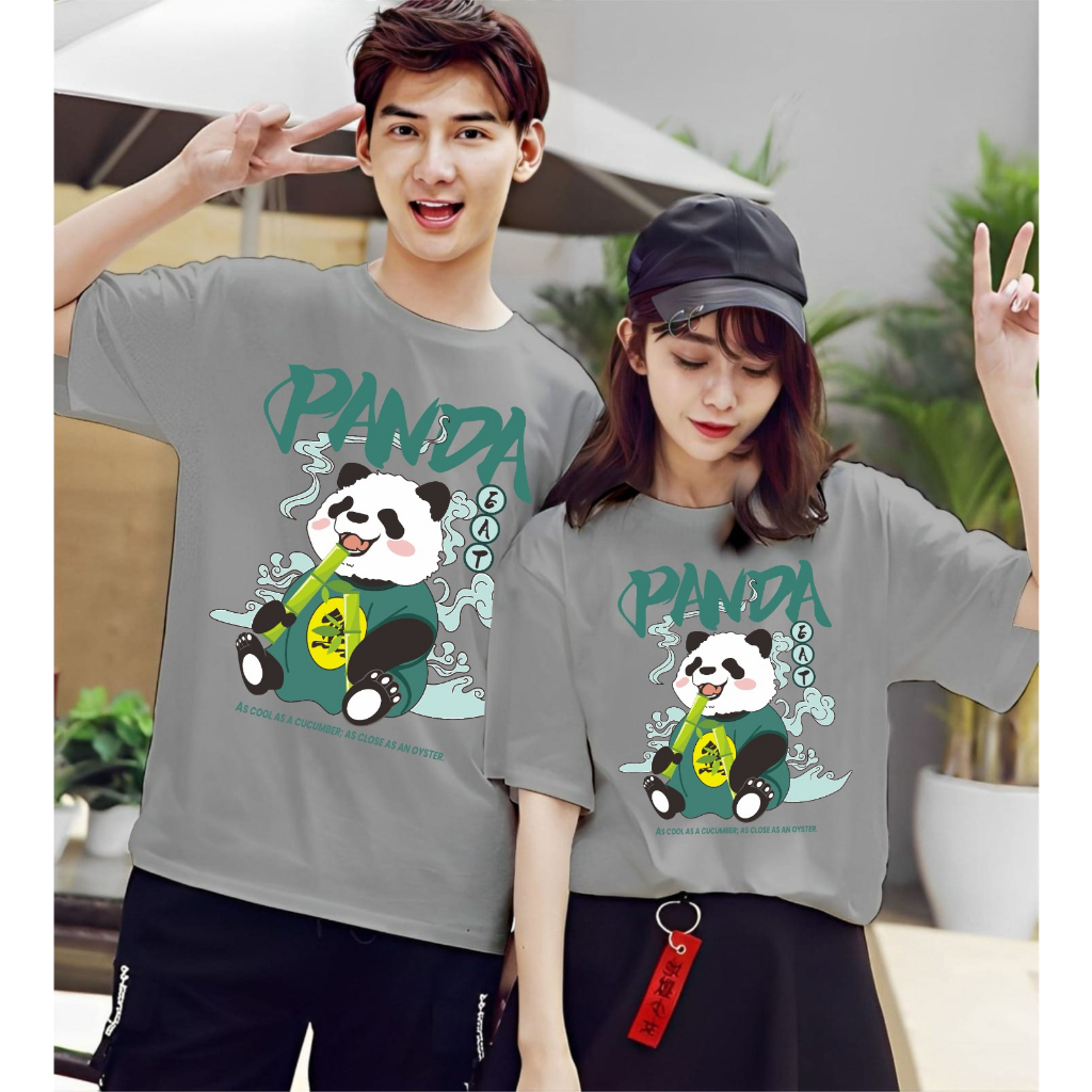 Baju Kaos Couple Pasangan Pria Wanita Gambar Panda Bahan Katun Premium Lengan Pendek Size M L XL XXL