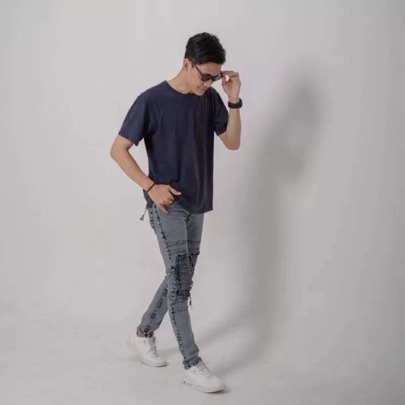 Celana Jeans Sobek Ripped Panjang Pria - Skinny Jeans Bikers Pria Premium